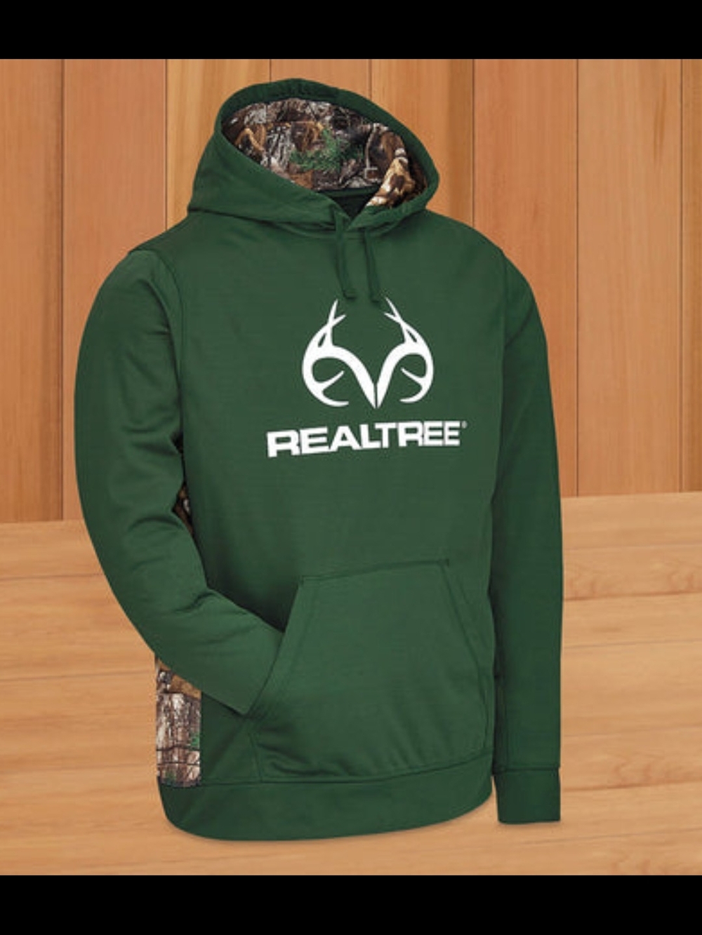Realtree Men's Forest Green Logo Hoodie XL with Camo Accents By Uline